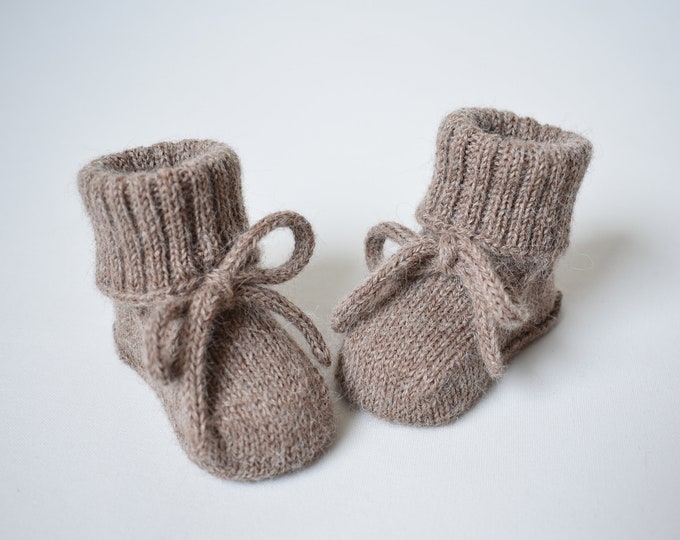 WOOL ALPACA knitted warm baby booties long socks for newborn crib shoes for baby newborn gift baby shower boy girl gray pink white