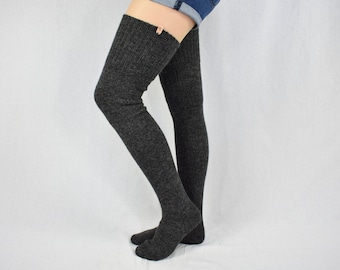 Knitted alpaca long socks Knitted extra long socks for women Wool stocking for home Knitted cozy tight high socks Alpaca over knee stocking