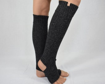 Longues jambières en alpaga tricoté pour femme Chaussettes sans orteils en laine avec talon Chaussettes chaudes de danse tongs Chaussettes de yoga pour bottes de sport