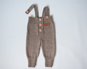 Knitted alpaca pants for kid Warm wool trousers Winter sweatpants Knitted romper for kid Jumpsuit newborn baby toddler boy girl black pink