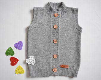 Gilet en alpaga tricoté pour enfant Pull sans manches en laine avec boutons Gilet en laine tricoté enfant en bas âge fille garçon cadeau pour bébé noir rose bleu blanc gris