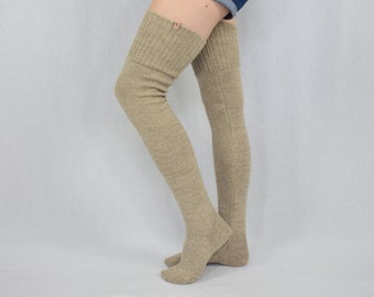 Stricken Wolle Overknee Socken, Frauen Alpaka Strümpfe, Overknee Stulpen