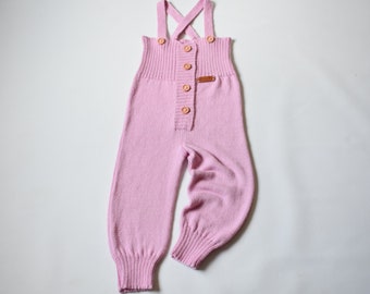 Knitted pink winter pants for kid Warm alpaca trousers Knitted wool sweatpants Knitted romper Knitted jumpsuit newborn baby toddler boy girl