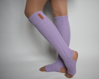 WOOL ALPACA knitted long leg warmers with heel warm dance flip flop socks sport yoga socks boot toppers for women black white gray pink