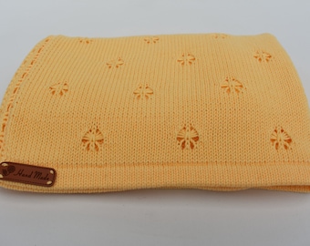 READY TO SHIP Knitted cotton yellow baby blanket, Organic wrap, baby shower gift