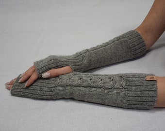 Knitted alpaca arm warmers for women Alpaca long fingerless mittens Knitted wool winter gloves warm wrist hand warmers Wool arm warmers