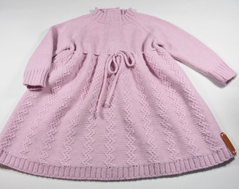 Robe tricotée en alpaga pour fille Tunique chaude à manches longues Pull long en tricot pour enfant Robe d'hiver en laine pour tout-petit