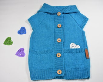 Knitted warm vest with hood Alpaca hooded vest for kid Winter wool sleeveless sweater Cardigan with pockets toddler infant gift for baby