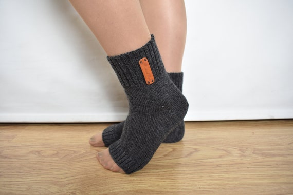 WOOL ALPACA Knitted Short Leg Warmers With Heel for Women Warm