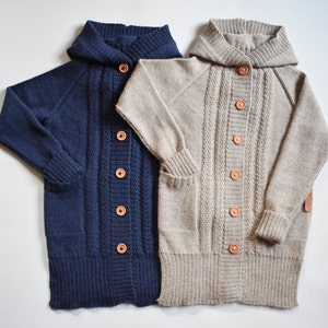 Knitted long sweater for kid Warm winter cardigan with pockets Alpaca maxi coat with hood Wool jacket for kid baby girl boy toddler infant