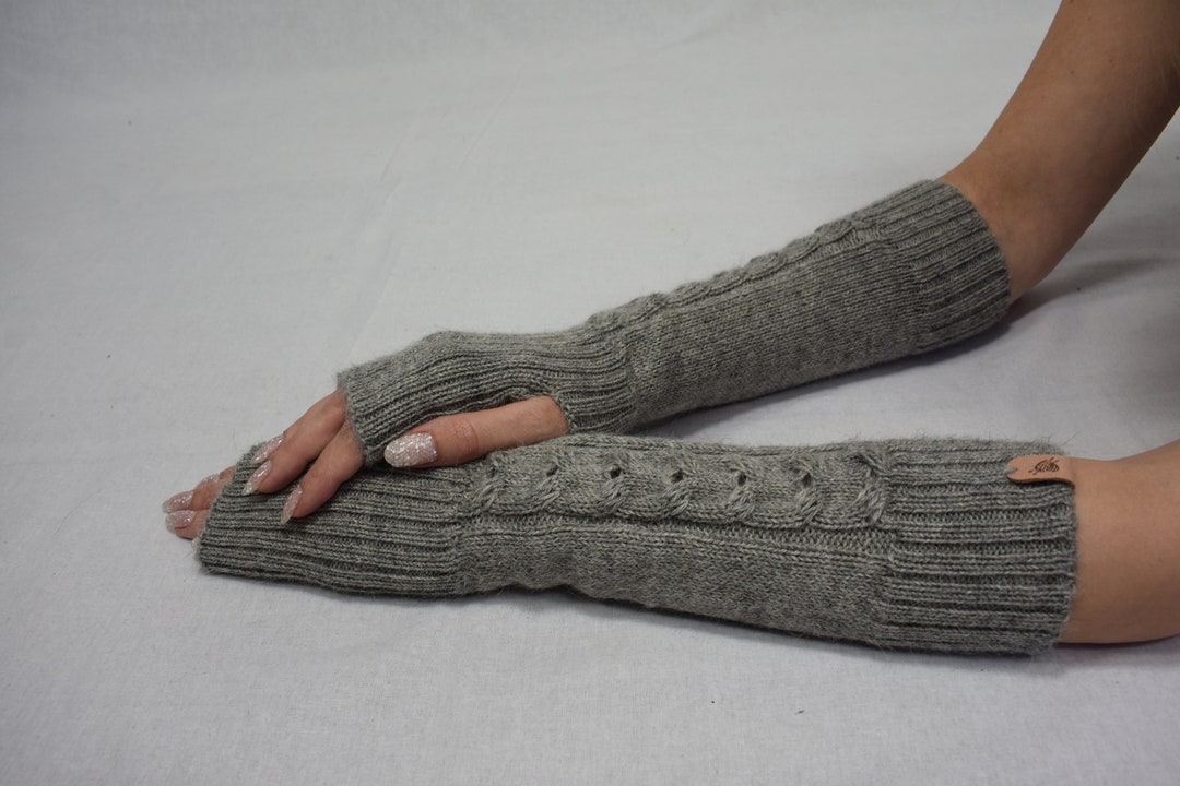 Knitted Alpaca Arm Warmers for Women Alpaca Long Fingerless Mittens