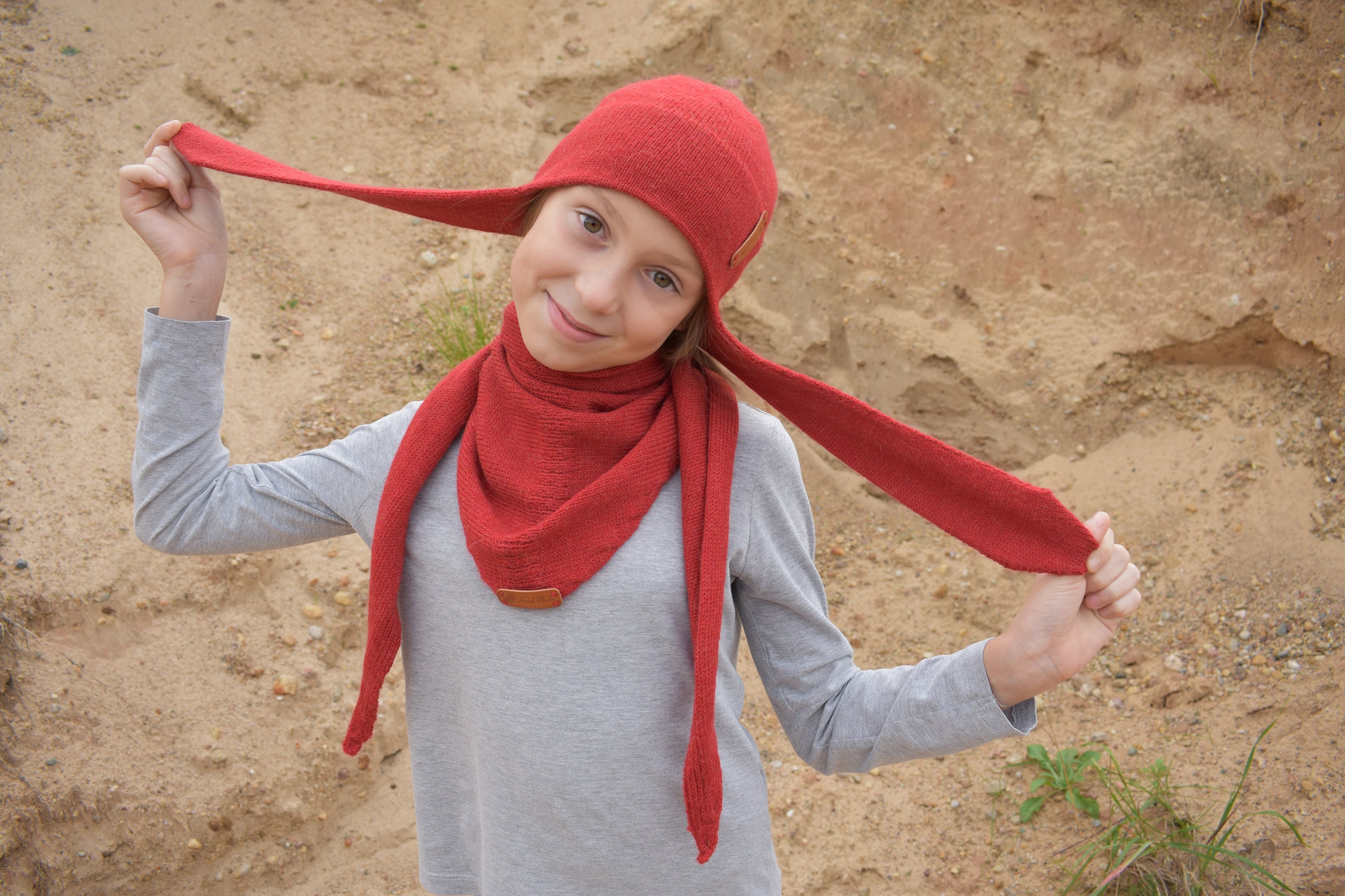 Knitted Kid Hat Alpaca Ear Flap Hat Wool Winter Beanie Warm