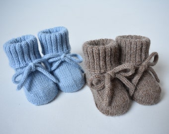 WOOL ALPACA knitted baby booties warm long socks for newborn shoes for baby crib shoes newborn gift boy booties girl booties pink white blue