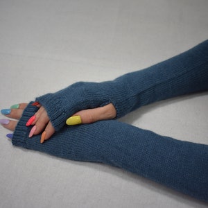 Knitted wool long arm warmers Alpaca fingerless gloves for women Alpaca arm warmers Long mittens Warm wrist hand warmers Winter mitts image 2