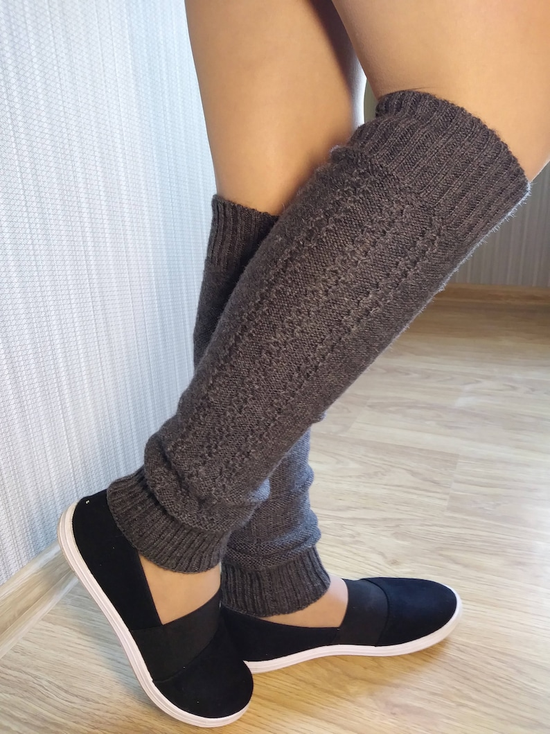 Alpaca leg warmers Knitted leg warmers for women Warm long wool socks Knitted dance socks Knitted wool leg warmer flip flop yoga socks image 5