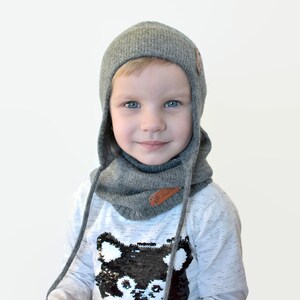 WOOL ALPACA knitted warm infinity scarf for kid winter neck warmer circle scarf cowl tube snood toddler infant boy girl black white blue image 3