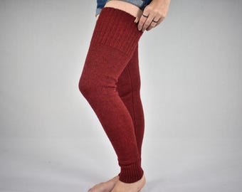 Knitted wool thigh high leg warmers, Alpaca long toeless socks, Dance socks for women