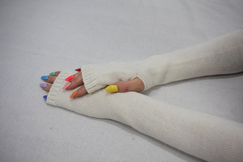 Knitted wool long arm warmers Alpaca fingerless gloves for women Alpaca arm warmers Long mittens Warm wrist hand warmers Winter mitts image 7