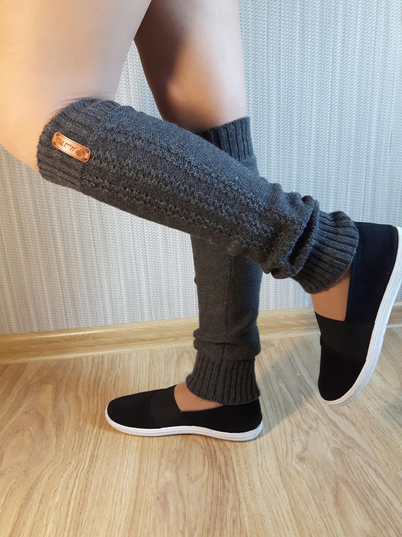 WOOL ALPACA knitted leg warmers for women warm long dance flip flop socks sport boot yoga socks boot toppers black white gray pink