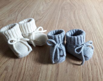 WOOL ALPACA knitted baby booties socks for newborn knitted shoes for baby crib shoes newborn gift boy girl white gray pink