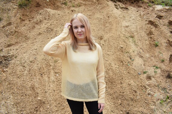 OlgaKnitted Knitted Sheer Sweater Mohair Pullover Mohair Sweater for Women Mohair Jumper Knitted Oversized Sweater Summer Knitted Top Cozy Pullover