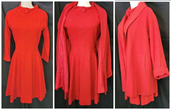 Jonathan Logan Radiant RED Wool Dress & Swing Coat