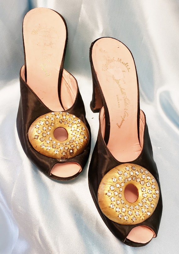 Vintage Boudoir 'Hostess Mules', Satiny & Sparkly