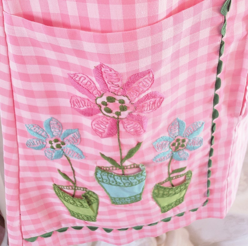 Pink Gingham /& Flower Pot Summertime Day Dress 1960/'s