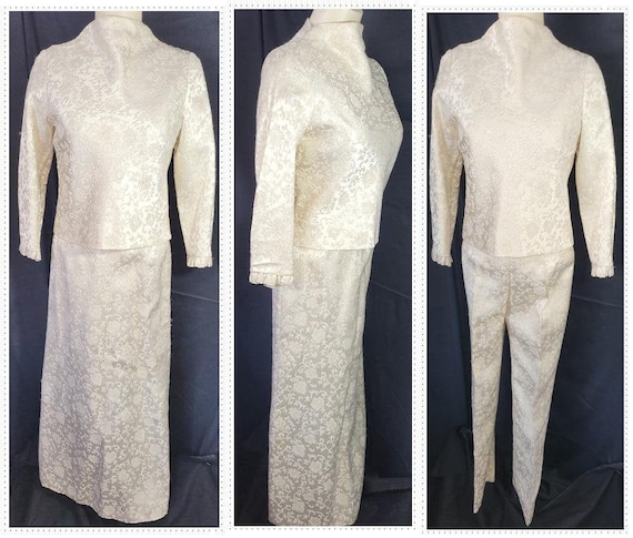 Silk Brocade & Gold Lamé 3-Piece Asian Ensemble