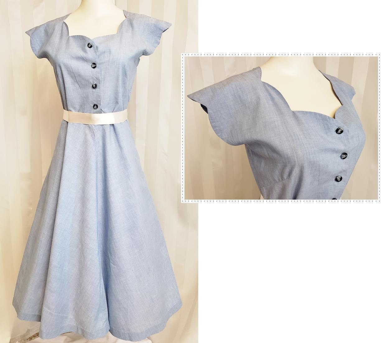 1950's Flirty Feminine Fabulous Blue Day Dress | Etsy