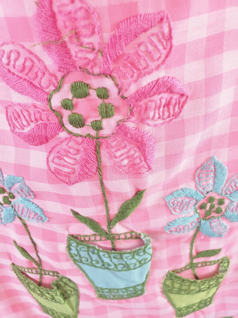 Pink Gingham /& Flower Pot Summertime Day Dress 1960/'s
