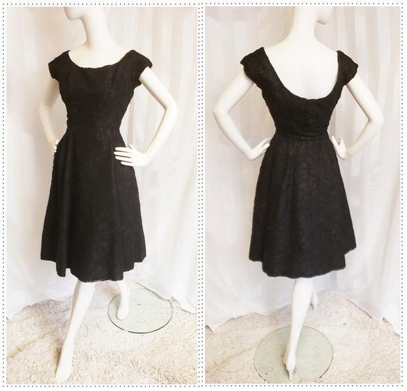 Hattie Carnegie 1950's Black Lace Cocktail Dress