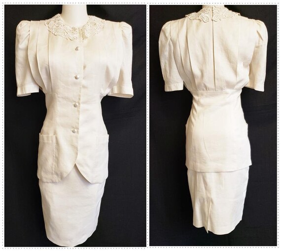 Jessica McClintock White Linen Safari Suit