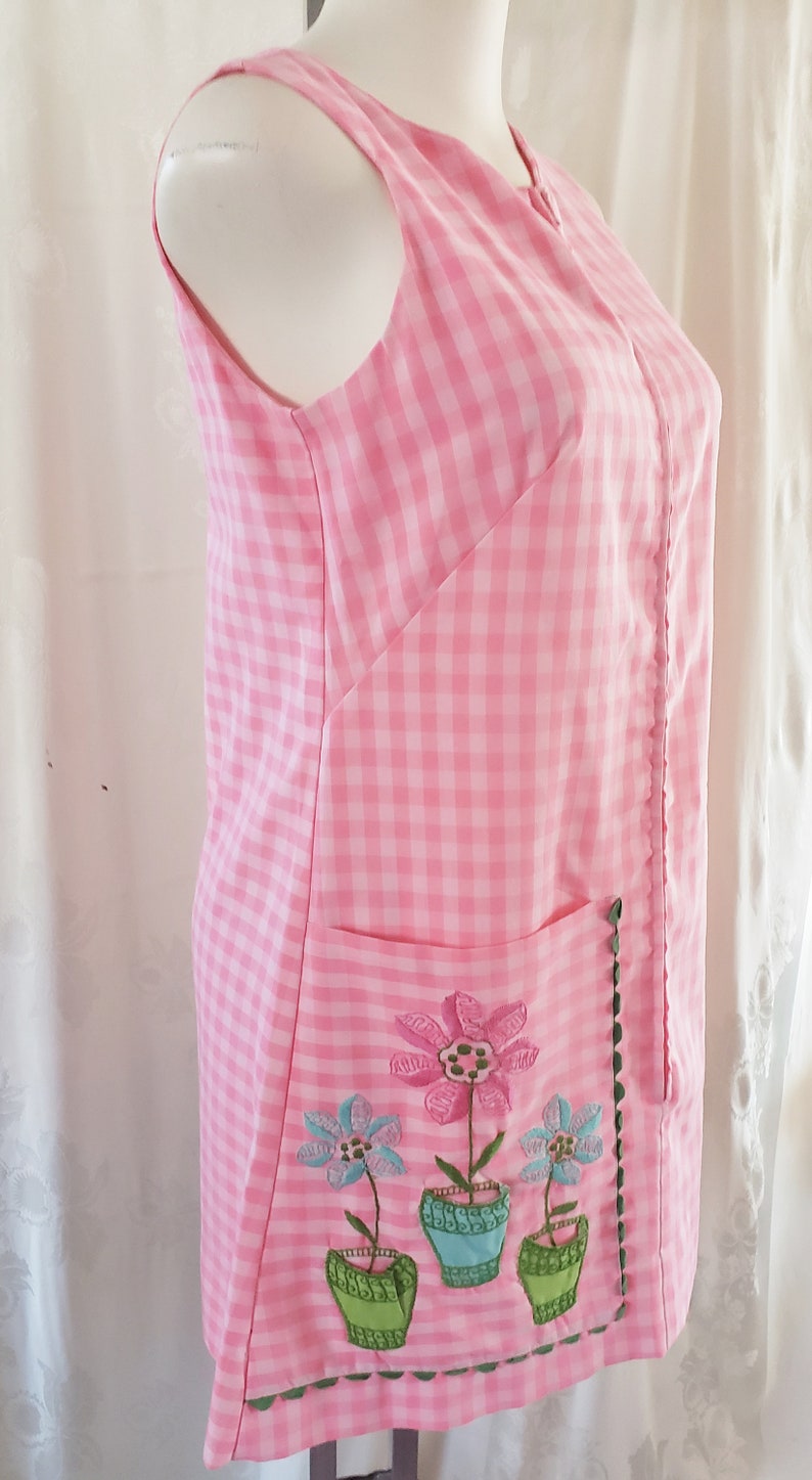 Pink Gingham /& Flower Pot Summertime Day Dress 1960/'s