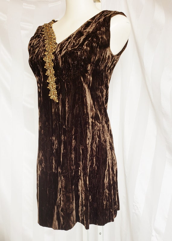 Chocolate Velvet Mini Dress with 'Jewels' 1960's