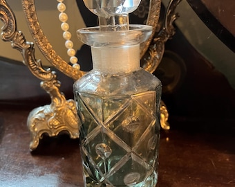Vintage 1930s Cut Glass Perfume Bottle Art Deco Crystal Stopper Small Vanity Bottle