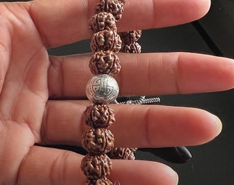 Rudraksha Bracelet | Lucky Feng Shui Focal Bead | Tibetan Style Toggle Clasp | Rudraksha Wrist Mala | 5 Face Mukhi | Natural Shiva Seeds