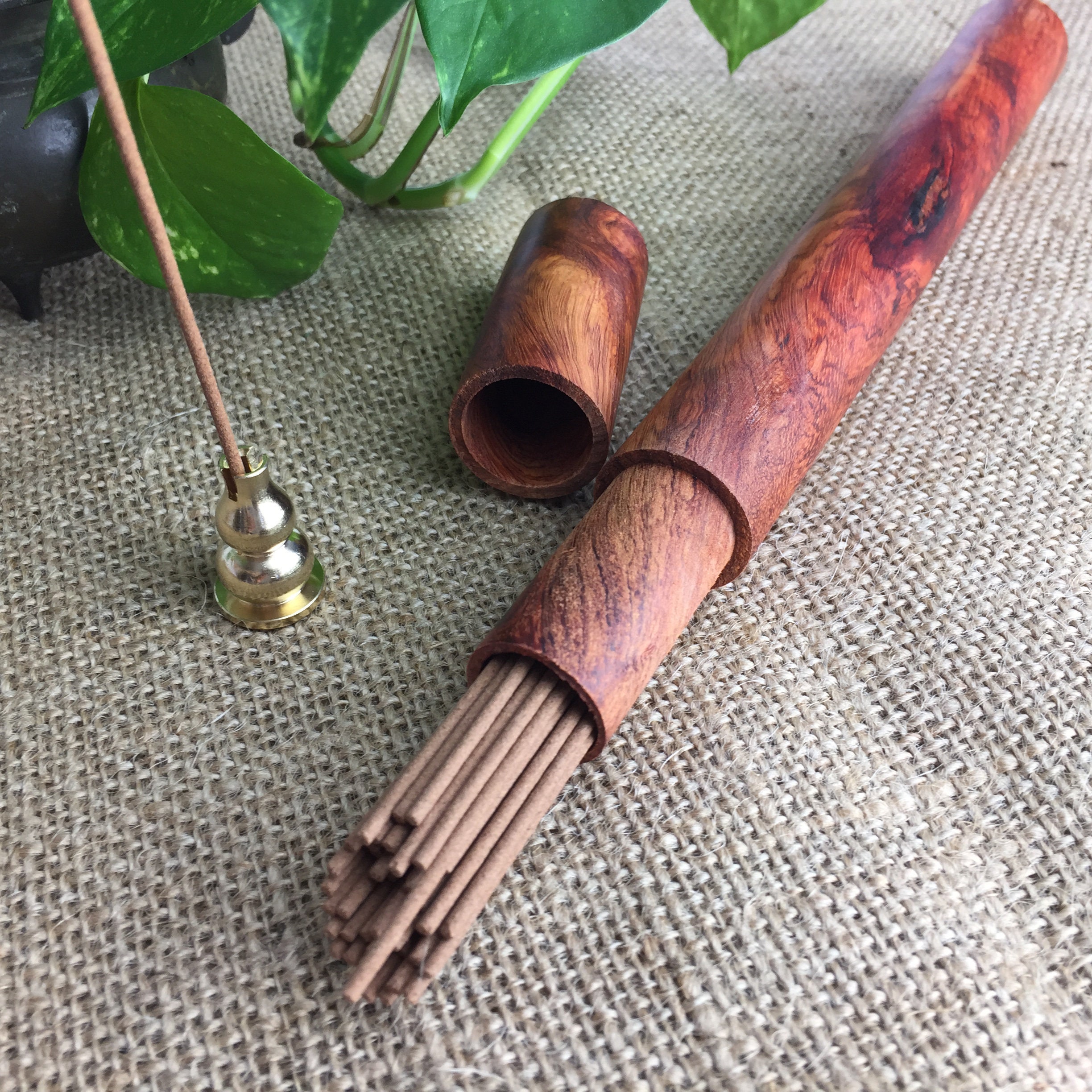 Agarwood Incense Sticks in a Wood Case Includes Brass Holder Etsy