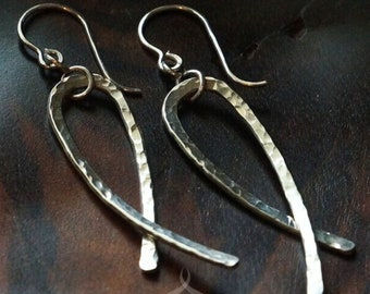 Handmade Hammered Sterling Silver Earrings | 2.5 Inch Drop | Long Dangle Earrings | Statement Earrings | Artisan | Oversized | Gift for Her