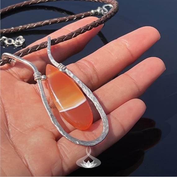 Handmade Carnelian Teardrop Pendant Necklace: Sterling  display picture 2