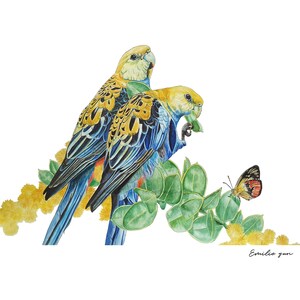 Impression d&#39;art botanique / Perruches / Affiche Vintage Aquarelle / Art mural floral /  Décoration intérieure / Affiche oiseaux colorés
