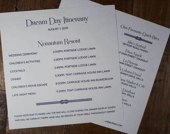 Nautical Wedding Program Dream Day Itinerary Schedule For Etsy