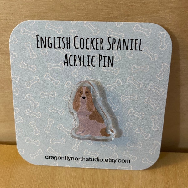 English Cocker Spaniel (lemon and white) acrylic pin - UV printed acrylic dog breed pin - lapel pin