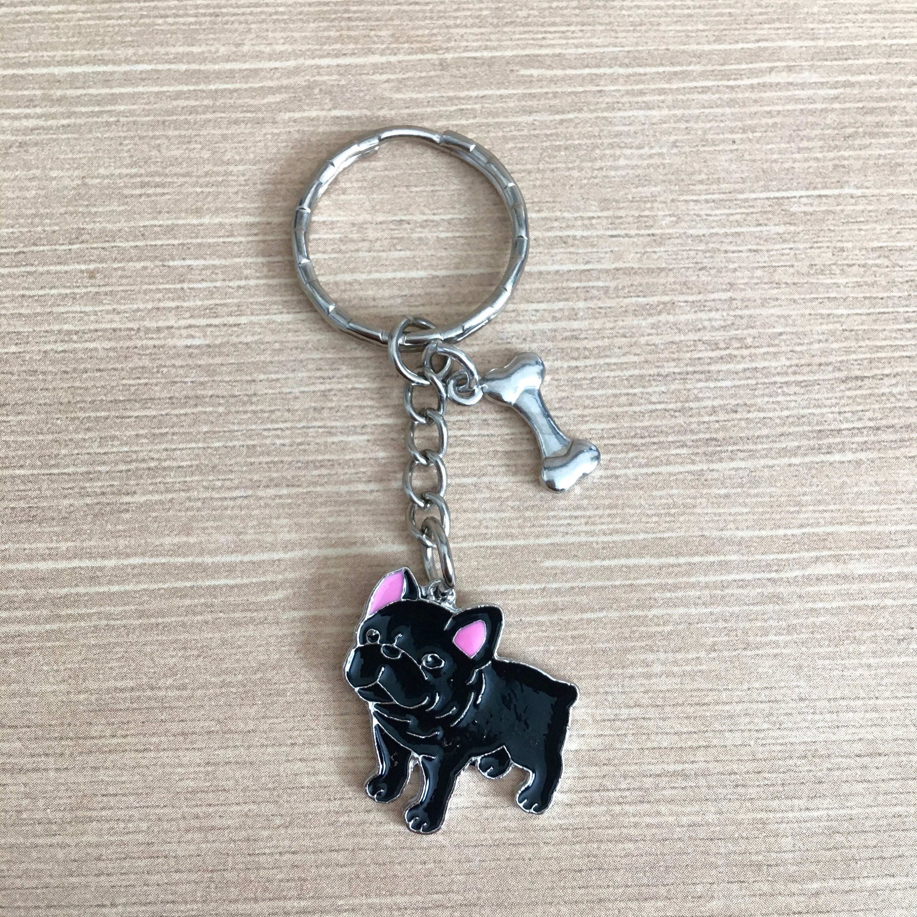 French Bulldog Keychain - Silver, Bronze, Black - Zinc Alloy