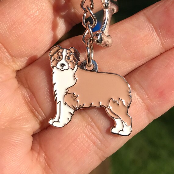 Australian Shepherd tan and White Enamel Keychain Etsy Canada