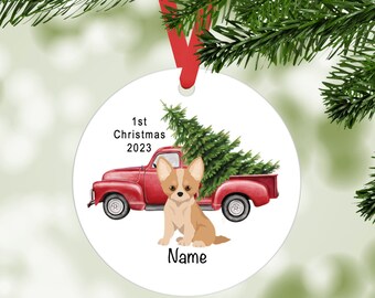 Chihuahua (longhaired) puppy ornament personalized