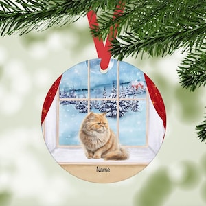 Orange Persian Longhair Cat ornament personalized