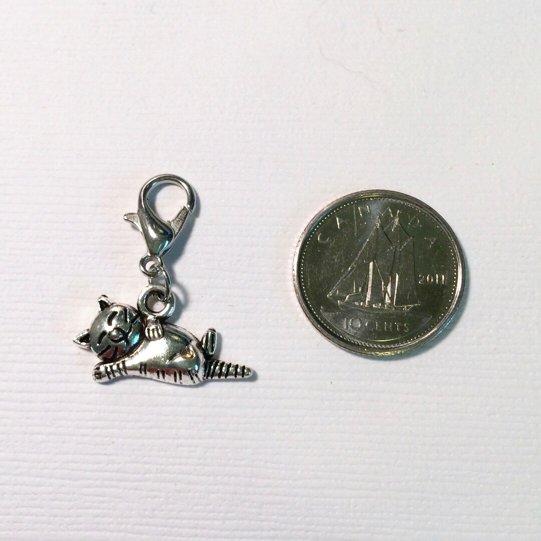Cat Charm Sleeping Cat Charm Silver Cat Charm Laying Etsy