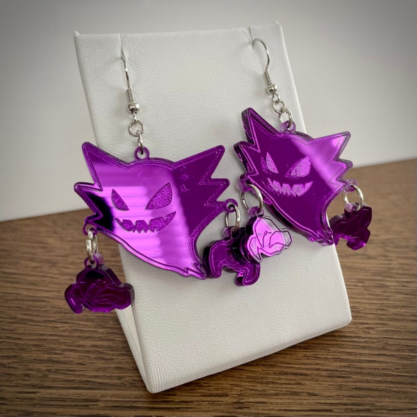 Pokemon Haunter Ghost Poison Engraved Purple Mirror Acrylic Dangle Earrings