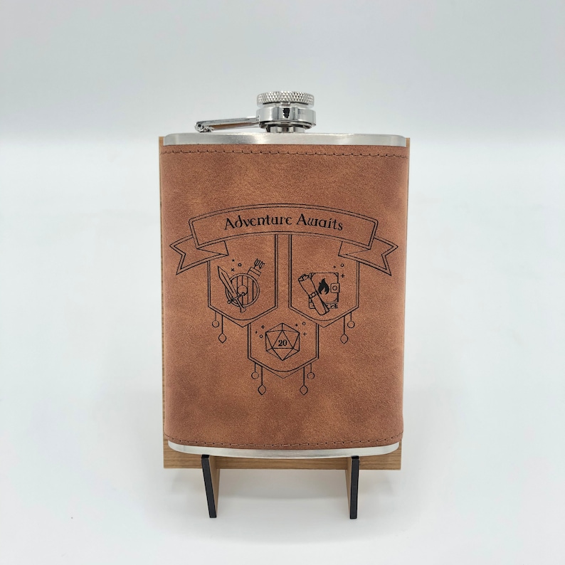 Adventure Awaits 8oz Engraved Flask with Funnel image 3